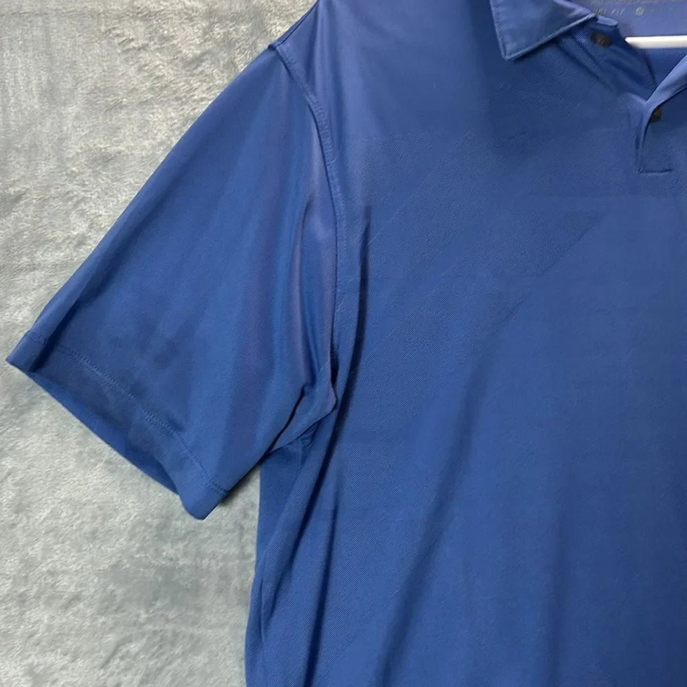 Nike Golf Blue Button Up Textured Print Detail Collared Polo Size Medium